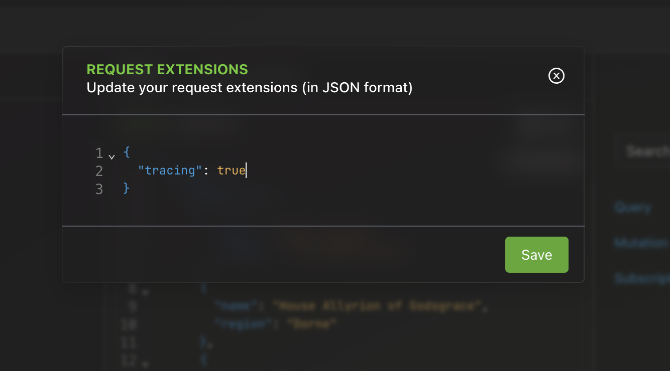 Altair GraphQL Request Extensions dialog